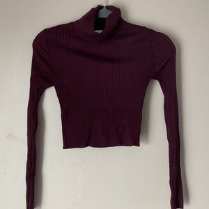La Hearts Maroon Ribbed Cropped Sweater